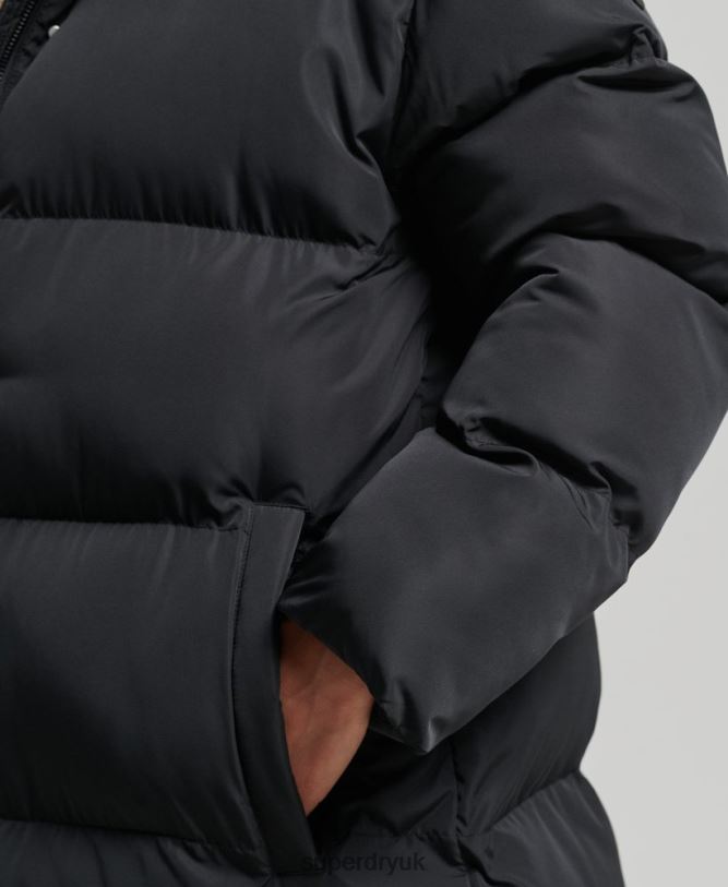 Hooded Maxi Puffer Coat Women Black Clothing Superdry 66N8N3578
