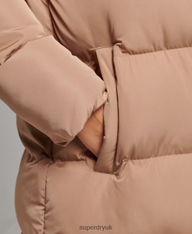 Hooded Maxi Puffer Coat Women Brown Clothing Superdry 66N8N3650