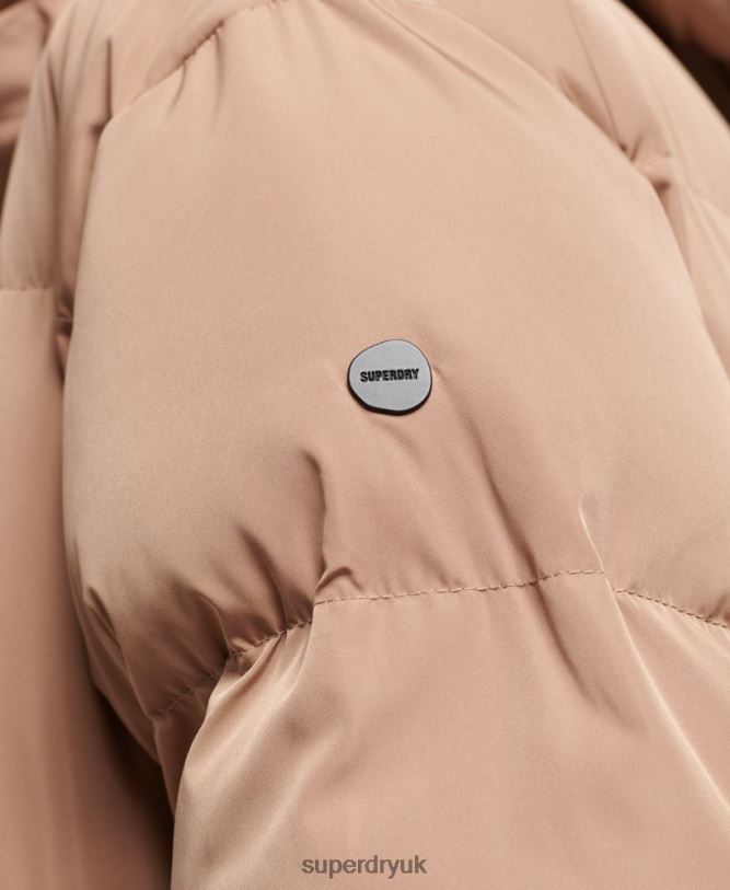 Hooded Maxi Puffer Coat Women Brown Clothing Superdry 66N8N3650