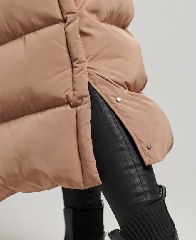 Hooded Maxi Puffer Coat Women Brown Clothing Superdry 66N8N3650