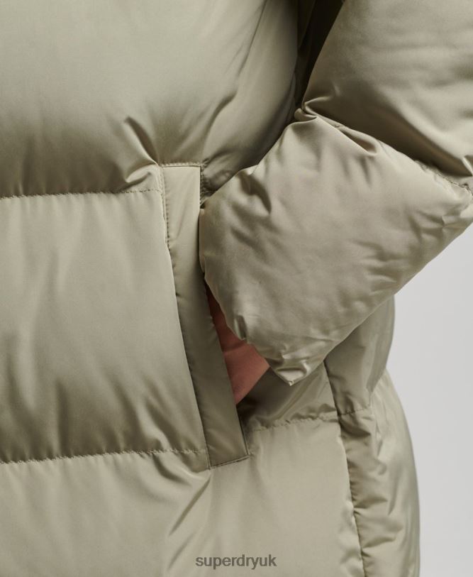 Hooded Maxi Puffer Coat Women Khaki Clothing Superdry 66N8N3693