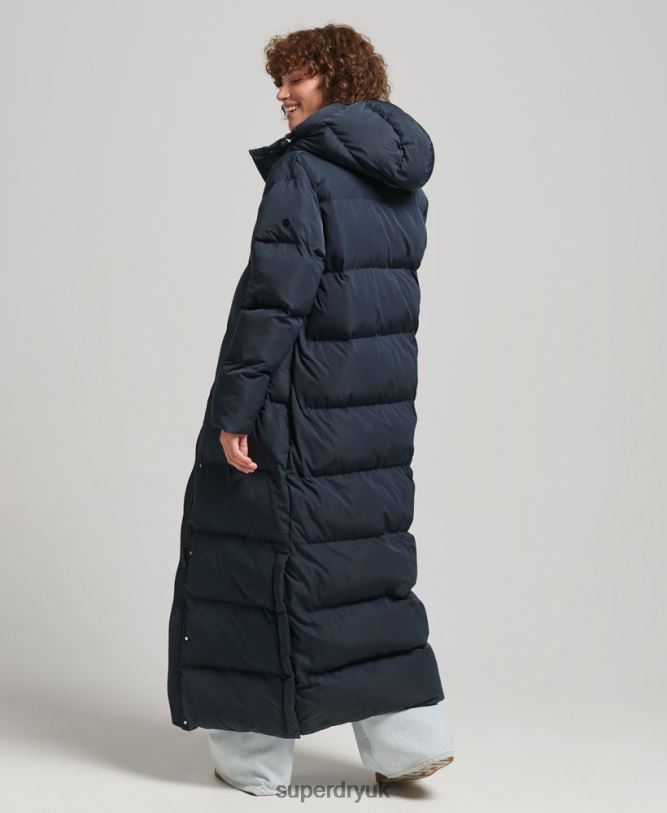 Hooded Maxi Puffer Coat Women Navy Clothing Superdry 66N8N3594