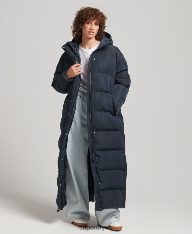 Hooded Maxi Puffer Coat Women Navy Clothing Superdry 66N8N3594