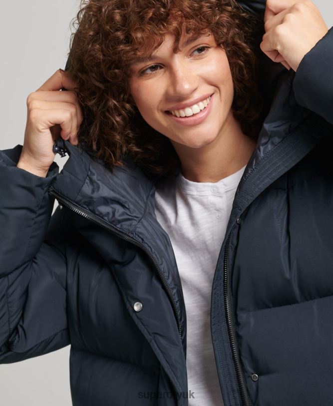 Hooded Maxi Puffer Coat Women Navy Clothing Superdry 66N8N3594
