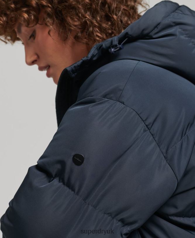 Hooded Maxi Puffer Coat Women Navy Clothing Superdry 66N8N3594