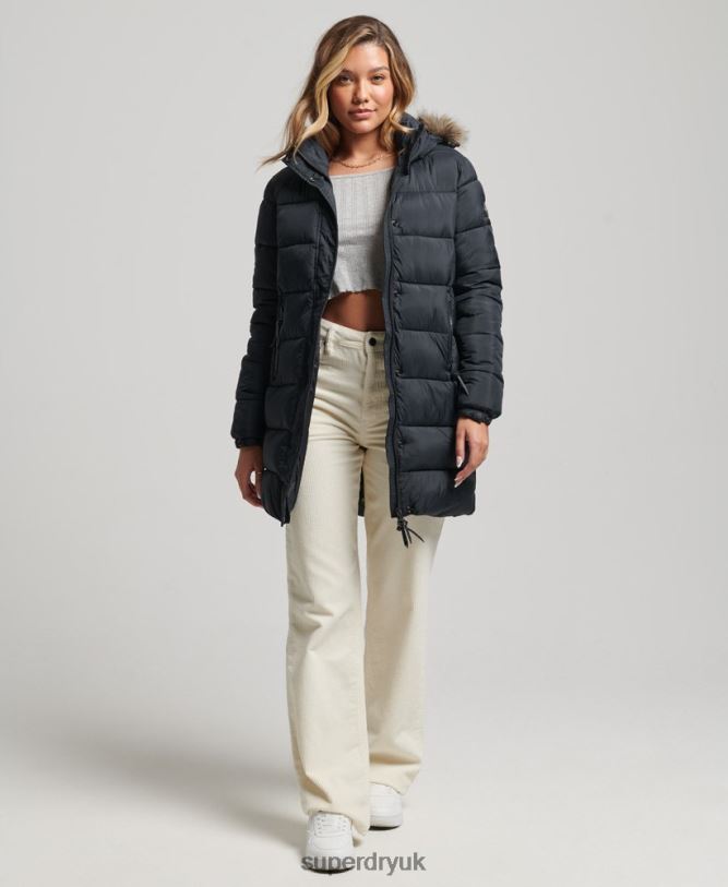 Hooded Mid Layer Mid Coat Women Dark Grey Clothing Superdry 66N8N3734