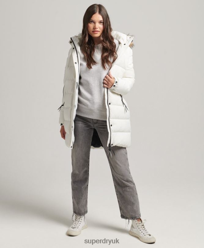 Hooded Mid Layer Mid Coat Women White Clothing Superdry 66N8N3586