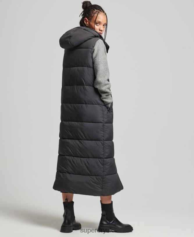 Hooded Ripstop Longline Gilet Women Black Clothing Superdry 66N8N3584