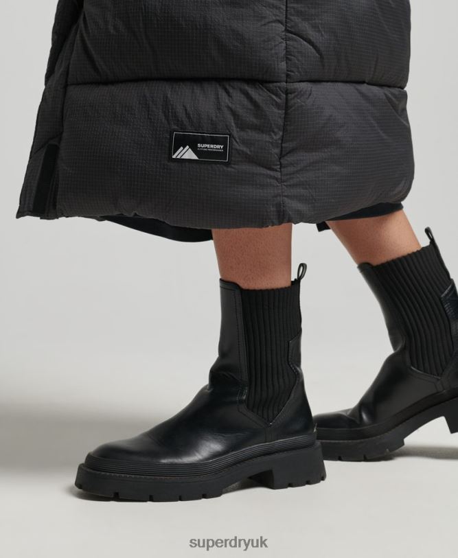 Hooded Ripstop Longline Gilet Women Black Clothing Superdry 66N8N3584