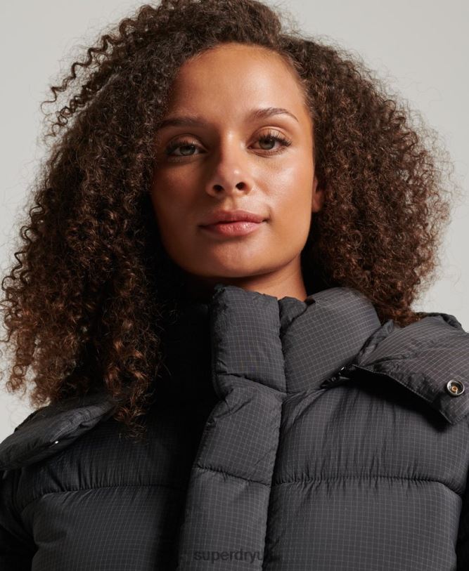 Hooded Ripstop Puffer Jacket Women Black Clothing Superdry 66N8N3575