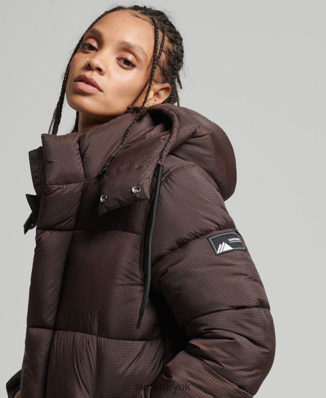 Hooded Ripstop Puffer Jacket Women Brown Clothing Superdry 66N8N3576
