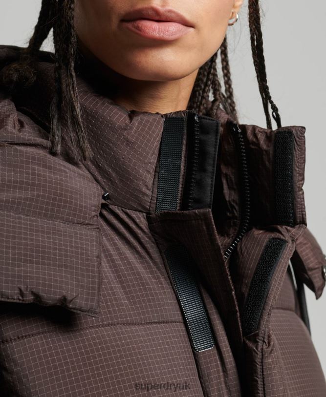 Hooded Ripstop Puffer Jacket Women Brown Clothing Superdry 66N8N3576