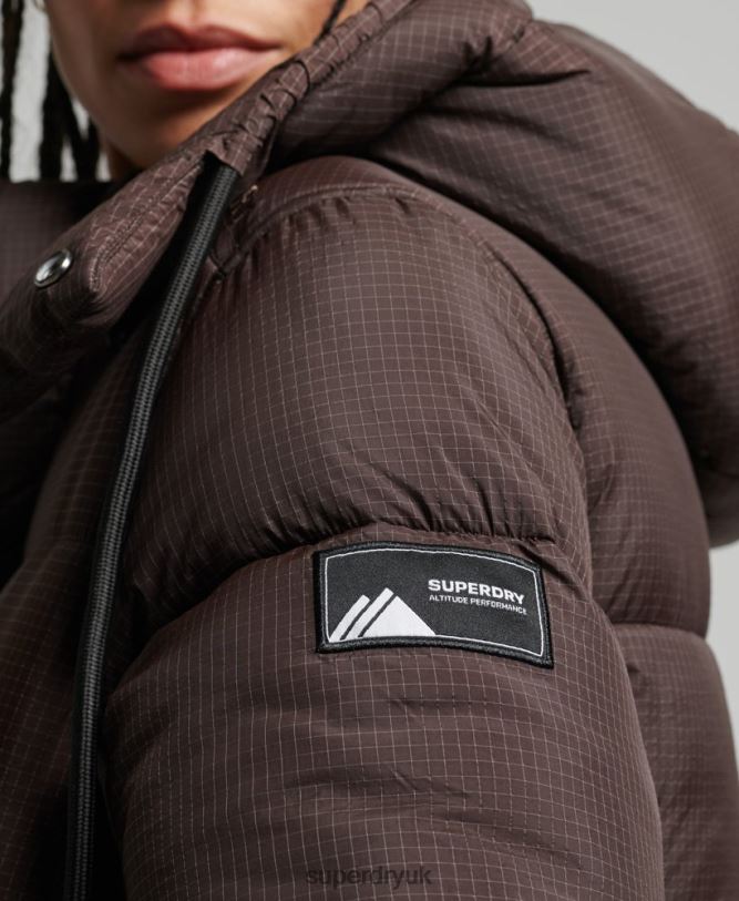 Hooded Ripstop Puffer Jacket Women Brown Clothing Superdry 66N8N3576