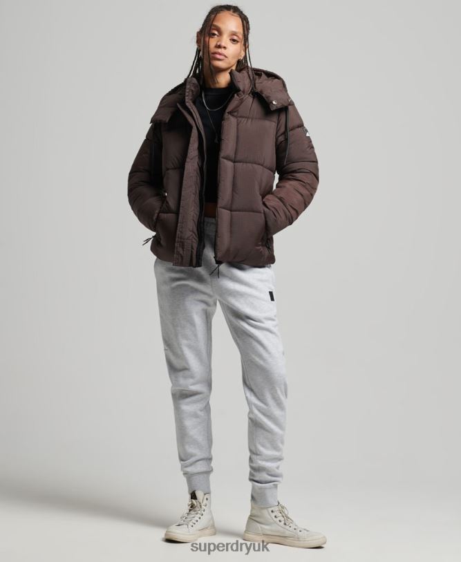 Hooded Ripstop Puffer Jacket Women Brown Clothing Superdry 66N8N3576