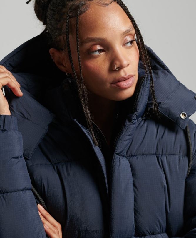 Hooded Ripstop Puffer Jacket Women Navy Clothing Superdry 66N8N3689