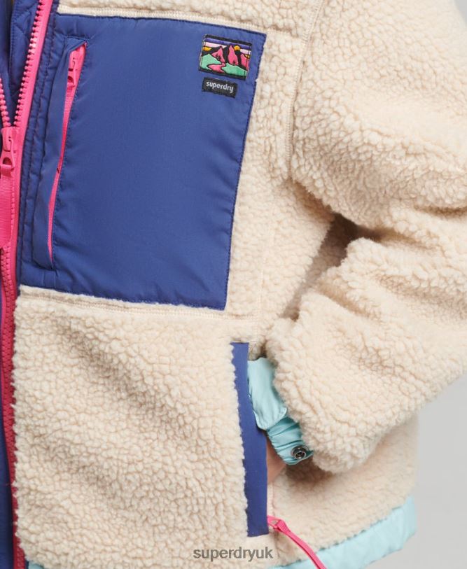 Hooded Sherpa Jacket Women Cream Clothing Superdry 66N8N3788