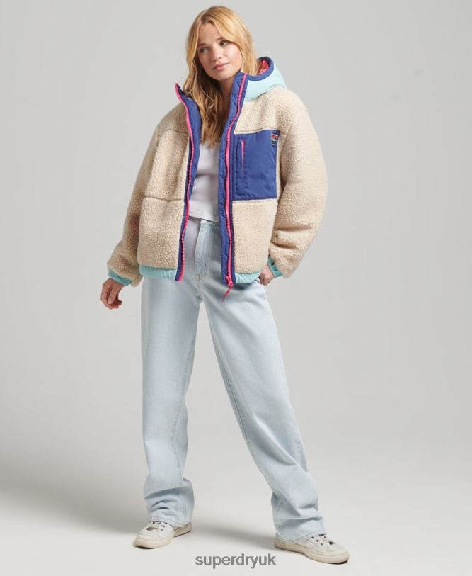 Hooded Sherpa Jacket Women Cream Clothing Superdry 66N8N3788