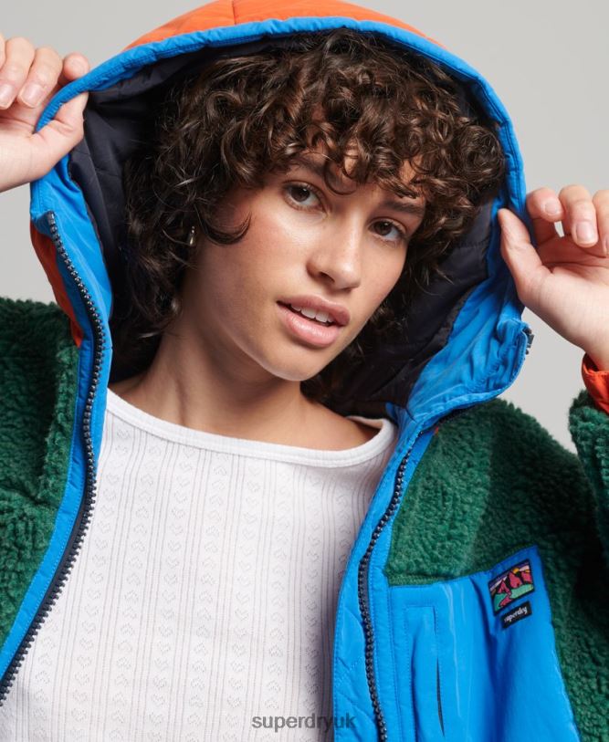 Hooded Sherpa Jacket Women Green Clothing Superdry 66N8N5658