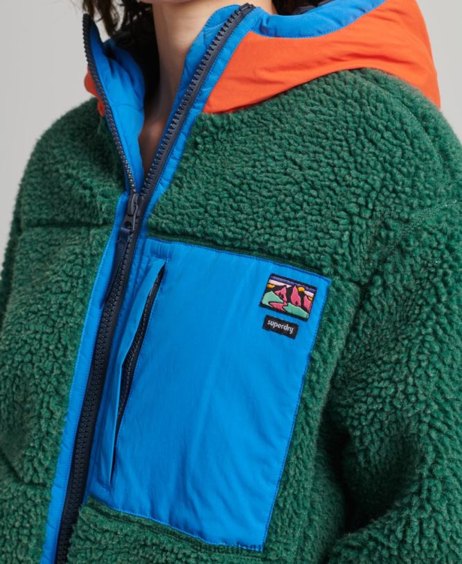 Hooded Sherpa Jacket Women Green Clothing Superdry 66N8N5658