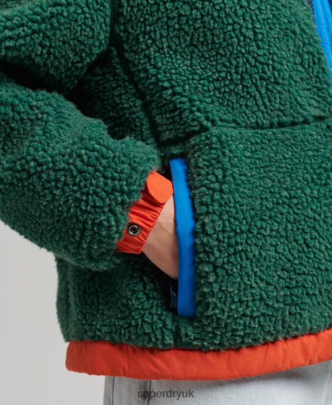 Hooded Sherpa Jacket Women Green Clothing Superdry 66N8N5658