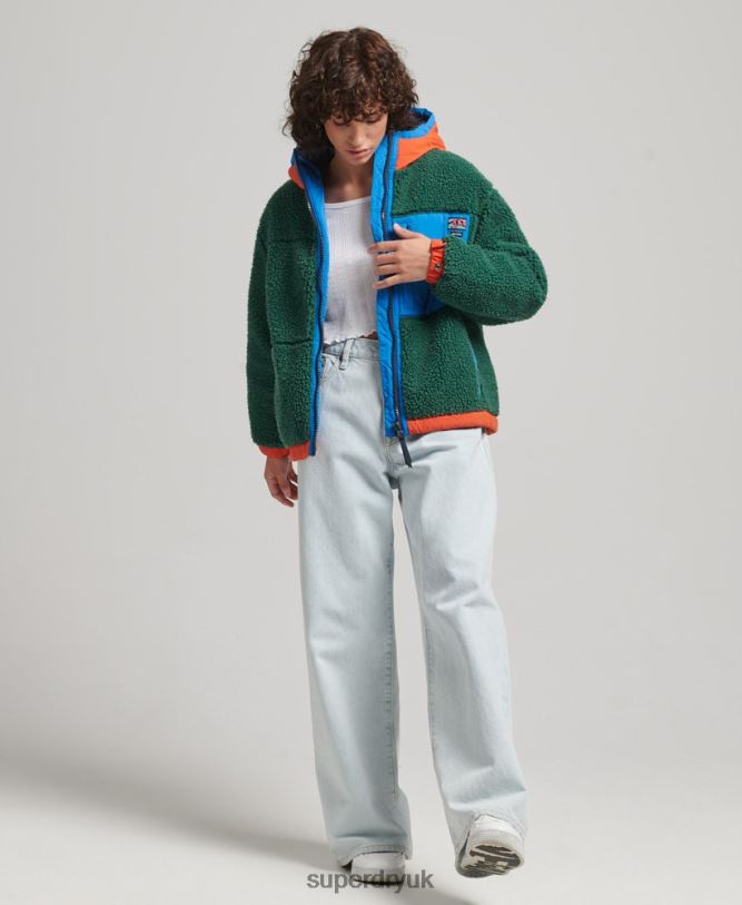 Hooded Sherpa Jacket Women Green Clothing Superdry 66N8N5658