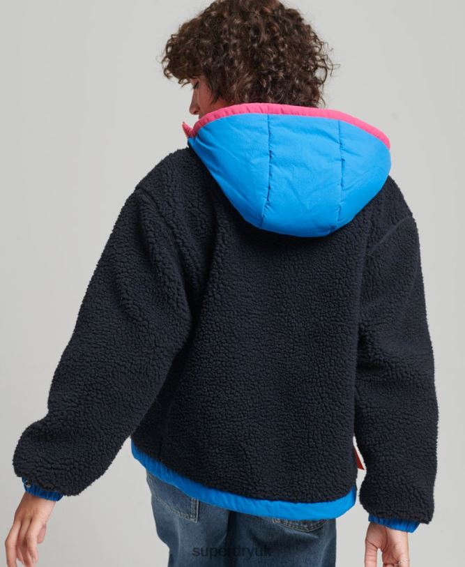 Hooded Sherpa Jacket Women Navy Clothing Superdry 66N8N5722