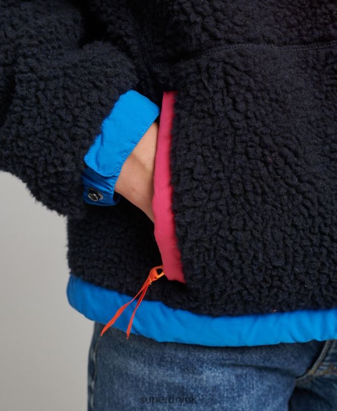 Hooded Sherpa Jacket Women Navy Clothing Superdry 66N8N5722