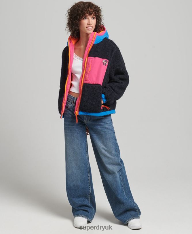 Hooded Sherpa Jacket Women Navy Clothing Superdry 66N8N5722