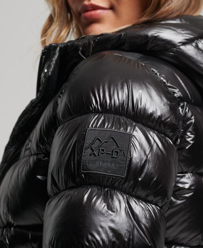 Hooded Shine Sports Puffer Jacket Women Black Clothing Superdry 66N8N3634