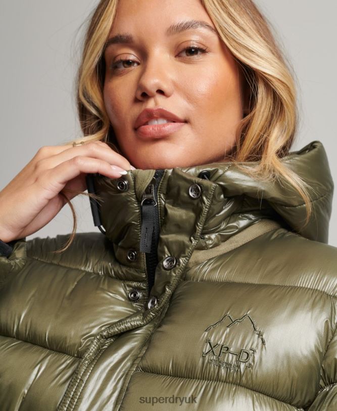 Hooded Shine Sports Puffer Jacket Women Green Clothing Superdry 66N8N3691