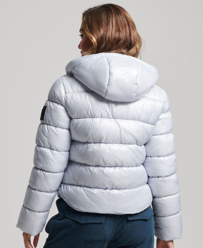 Hooded Shine Sports Puffer Jacket Women Light Blue Clothing Superdry 66N8N3690