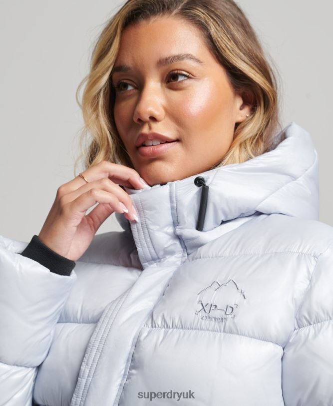 Hooded Shine Sports Puffer Jacket Women Light Blue Clothing Superdry 66N8N3690