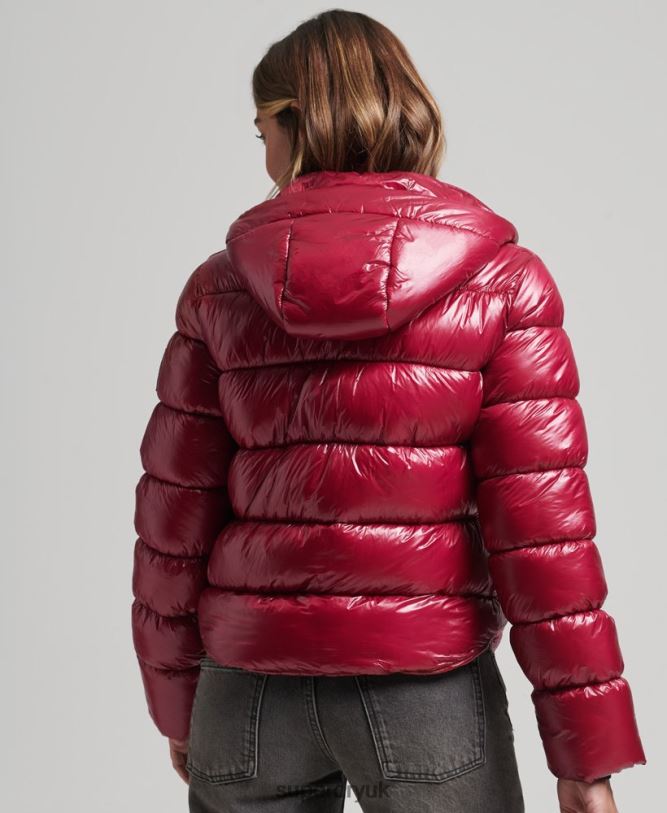 Hooded Shine Sports Puffer Jacket Women Pink Clothing Superdry 66N8N3607