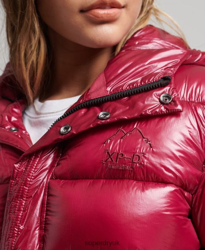 Hooded Shine Sports Puffer Jacket Women Pink Clothing Superdry 66N8N3607