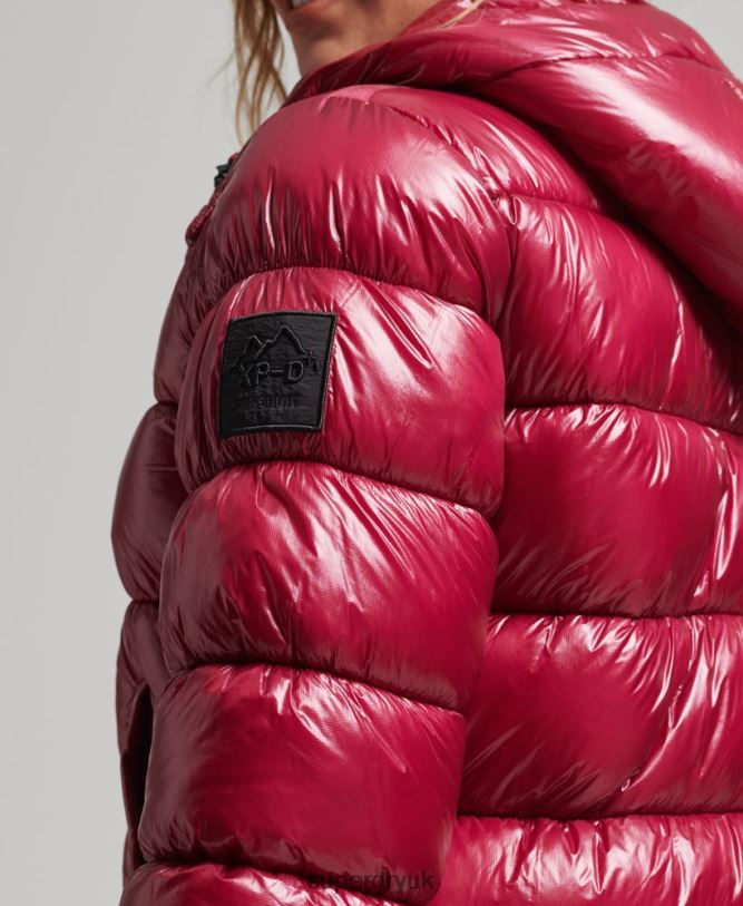 Hooded Shine Sports Puffer Jacket Women Pink Clothing Superdry 66N8N3607