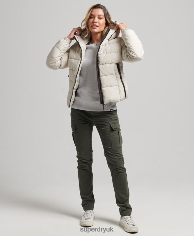 Hooded Spirit Sports Puffer Jacket Women Beige Clothing Superdry 66N8N3725