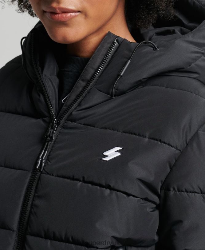 Hooded Spirit Sports Puffer Jacket Women Black Clothing Superdry 66N8N3739