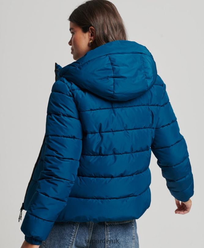 Hooded Spirit Sports Puffer Jacket Women Blue Clothing Superdry 66N8N3723