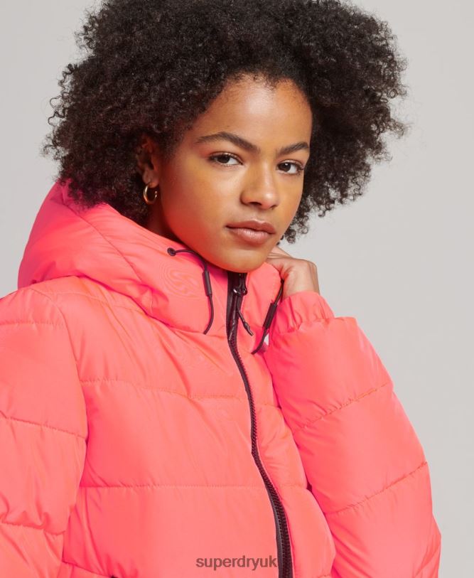 Hooded Spirit Sports Puffer Jacket Women Coral Clothing Superdry 66N8N3698