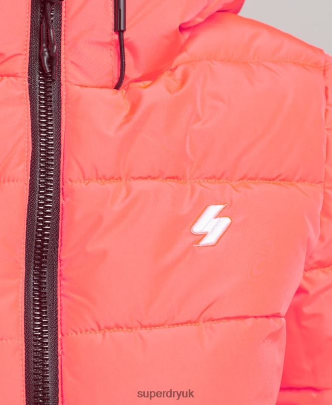 Hooded Spirit Sports Puffer Jacket Women Coral Clothing Superdry 66N8N3698