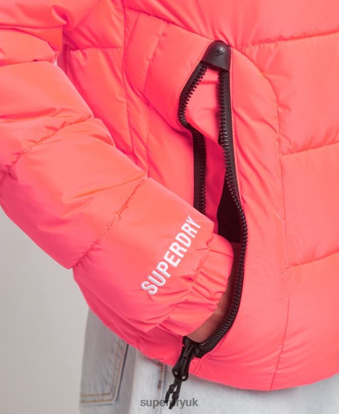Hooded Spirit Sports Puffer Jacket Women Coral Clothing Superdry 66N8N3698