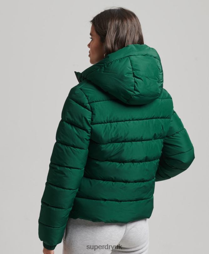 Hooded Spirit Sports Puffer Jacket Women Green Clothing Superdry 66N8N3724