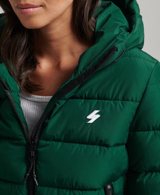 Hooded Spirit Sports Puffer Jacket Women Green Clothing Superdry 66N8N3724