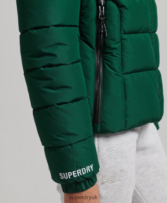 Hooded Spirit Sports Puffer Jacket Women Green Clothing Superdry 66N8N3724
