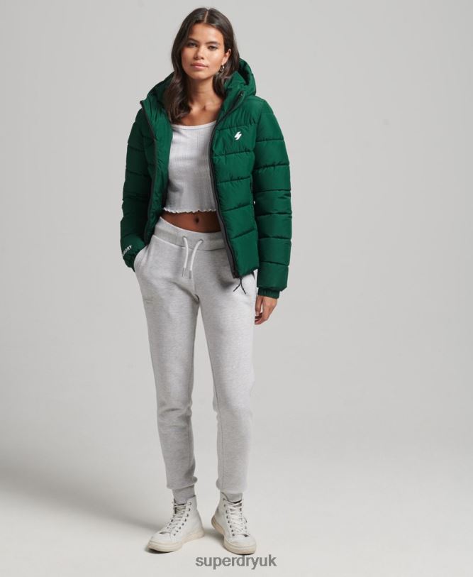 Hooded Spirit Sports Puffer Jacket Women Green Clothing Superdry 66N8N3724