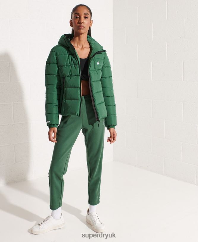 Hooded Spirit Sports Puffer Jacket Women Green Clothing Superdry 66N8N3801