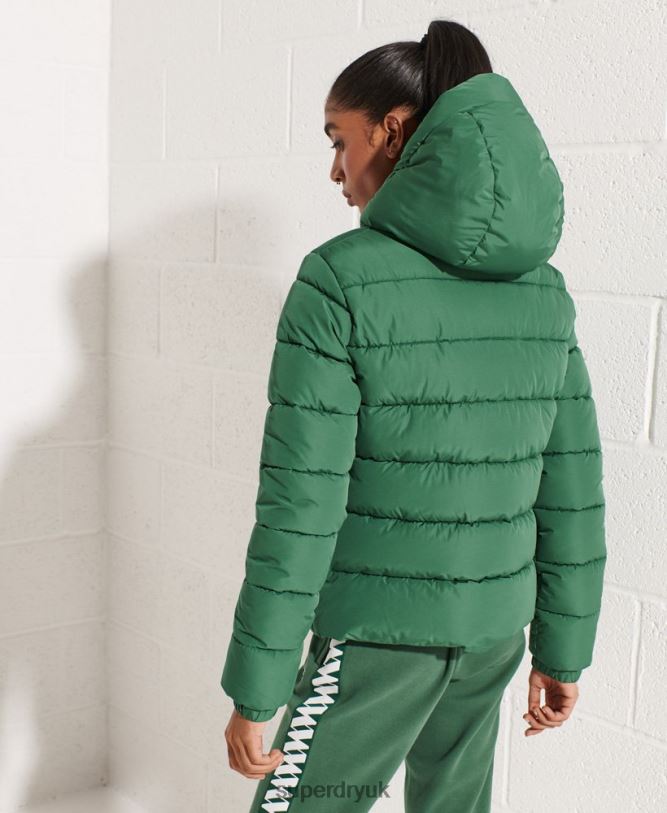 Hooded Spirit Sports Puffer Jacket Women Green Clothing Superdry 66N8N3801