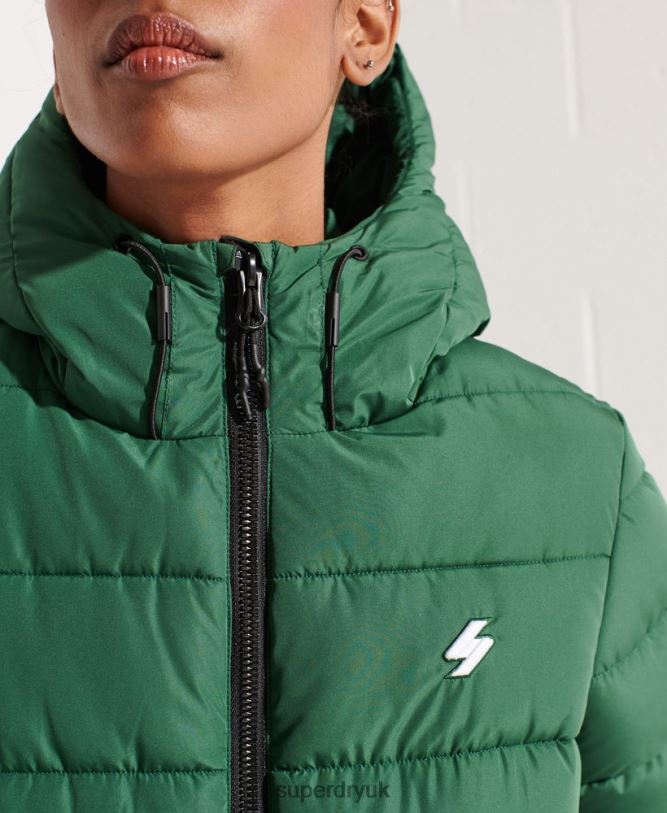 Hooded Spirit Sports Puffer Jacket Women Green Clothing Superdry 66N8N3801