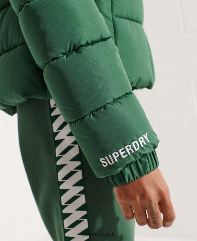 Hooded Spirit Sports Puffer Jacket Women Green Clothing Superdry 66N8N3801