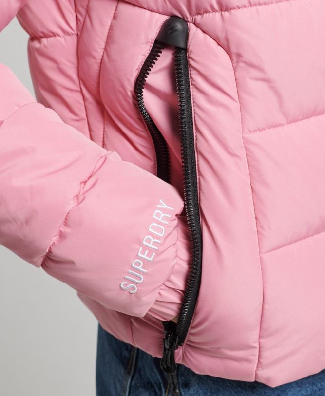 Hooded Spirit Sports Puffer Jacket Women Pink Clothing Superdry 66N8N3802